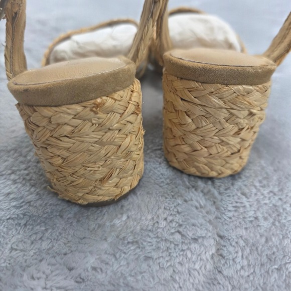 Farylrobin Women 8.5 Tan Block Heel Sandals Woven Raffia Braided Anthropologie - Picture 6 of 9